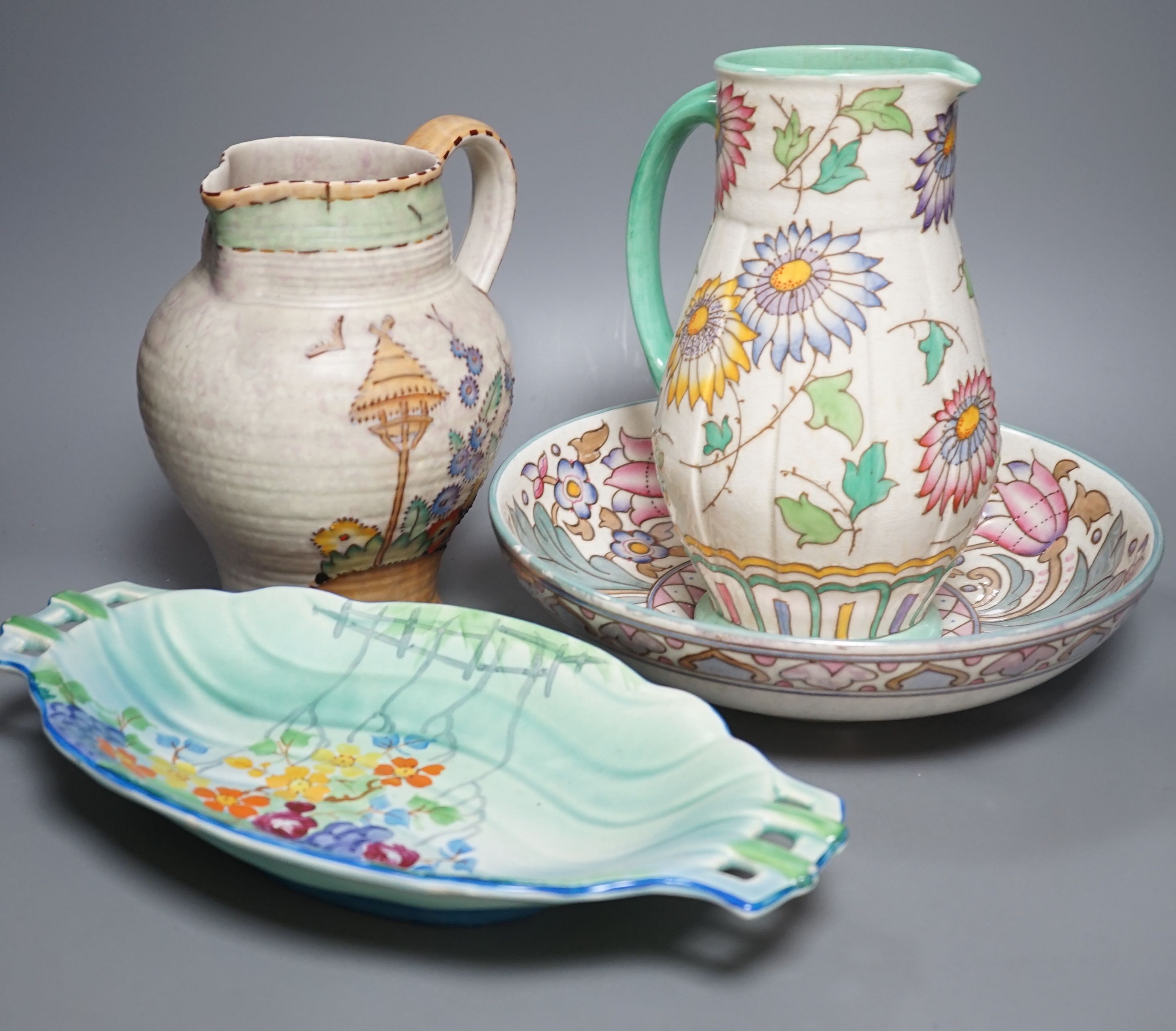 Charlotte Rhead pottery and others- bowl 29 cms high.